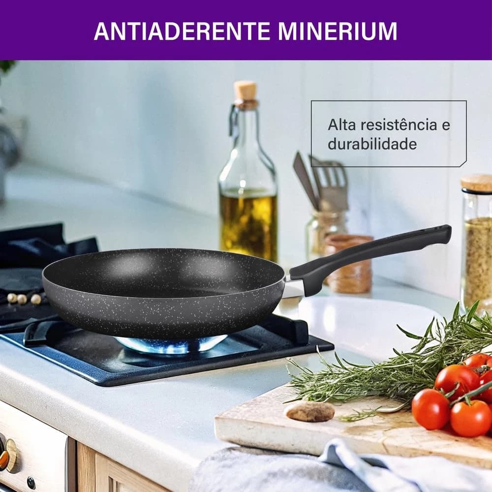 Frigideira Rochedo Stone Pro 24cm Preto com Efeito Pedra e Antiaderente