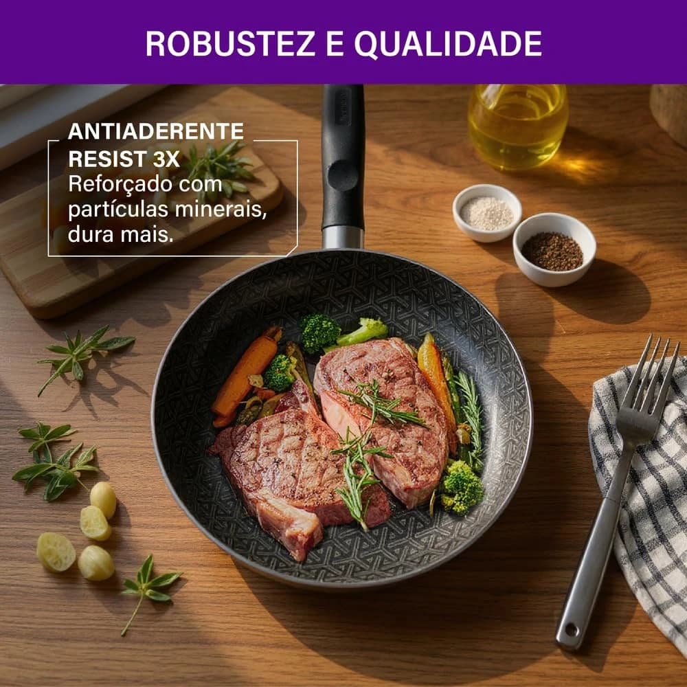 Frigideira Rochedo Robusta Grafite 20cm com Antiaderente Resist 3X