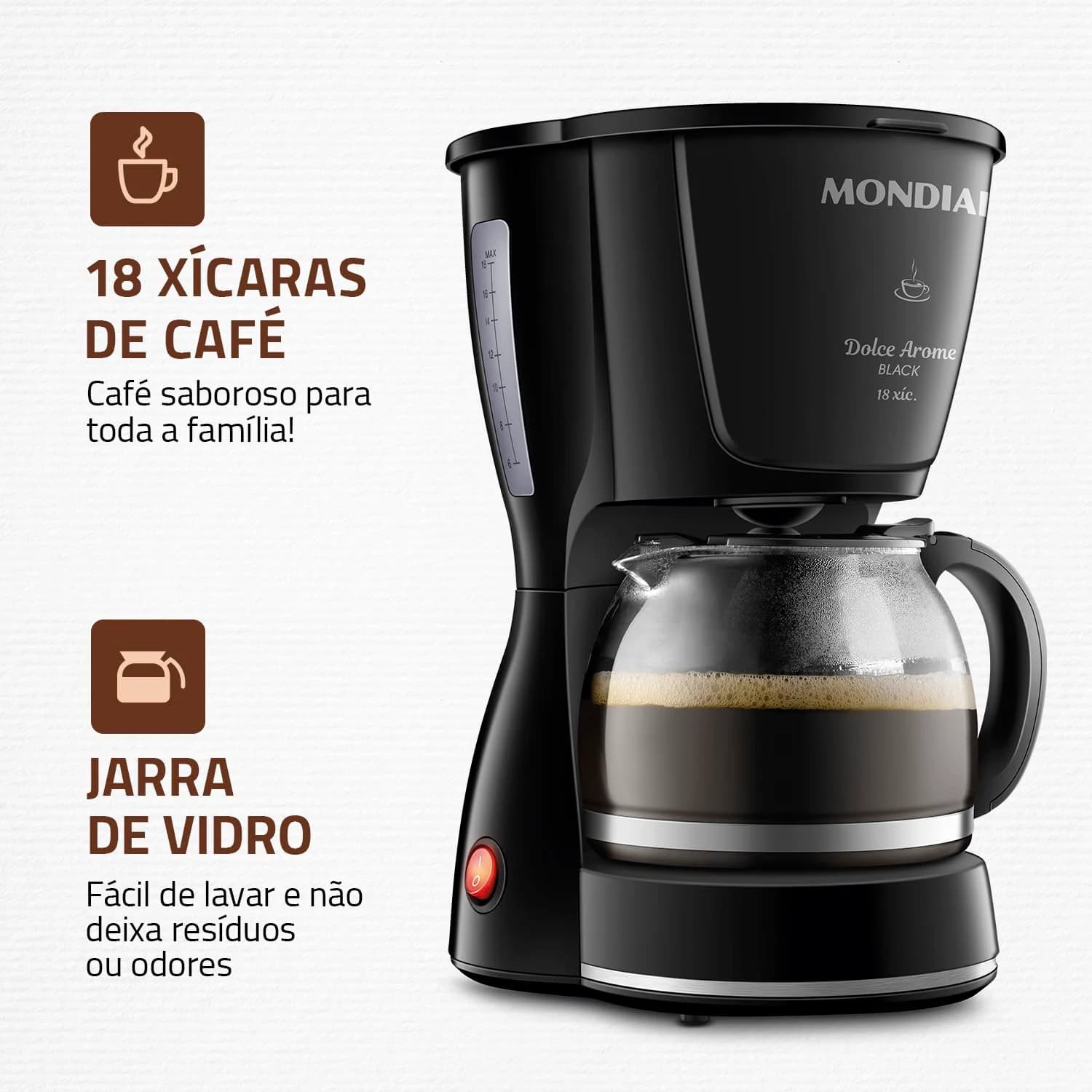 MONDIAL Cafeteira Elétrica Dolce Arome, Preto, 550W, 220V - C-30-18X-FB