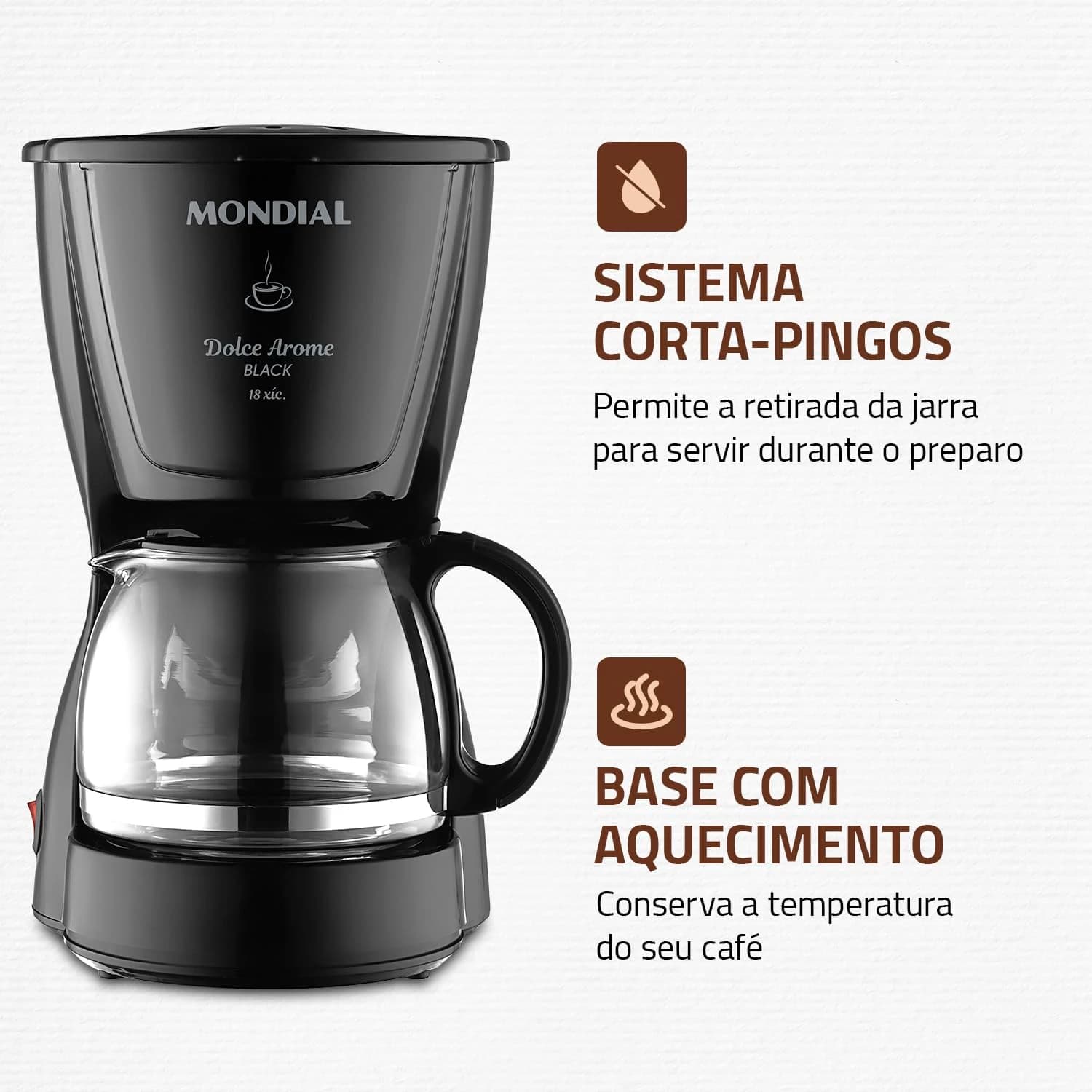 MONDIAL Cafeteira Elétrica Dolce Arome, Preto, 550W, 220V - C-30-18X-FB