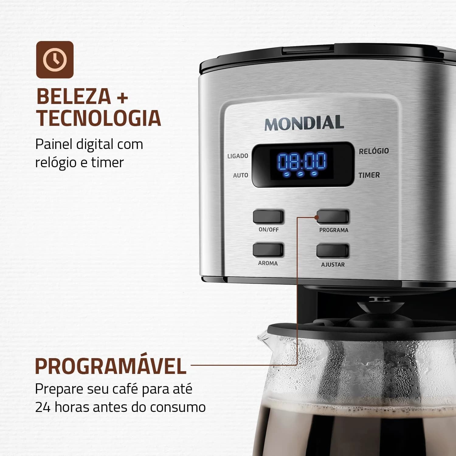 MONDIAL Cafeteira Elétrica Dolce Arome Digital, Preto/Inox, 800W, 110V