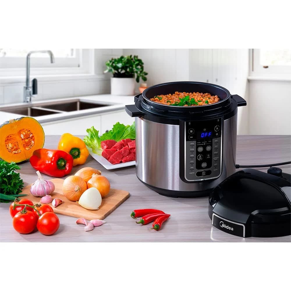 Midea Panela de Pressão Elétrica 6L com 12 receitas pré-programadas, 3