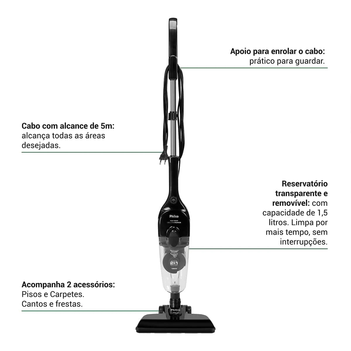 Aspirador de Pó Philco Vertical 2 em 1 1450w Preto Pas1600p - 220