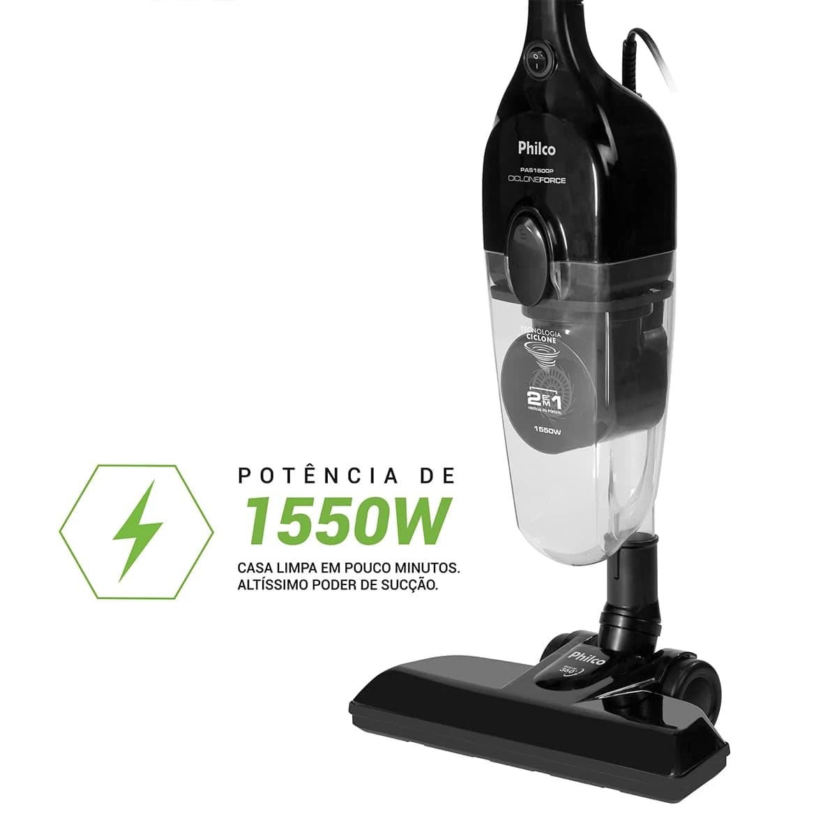 Aspirador de Pó Philco Vertical 2 em 1 1450w Preto Pas1600p - 220