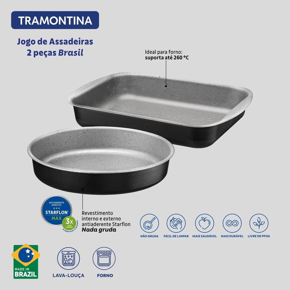 Jogo de Assadeiras Tramontina Brasil em Alumínio com Revestimento Interno