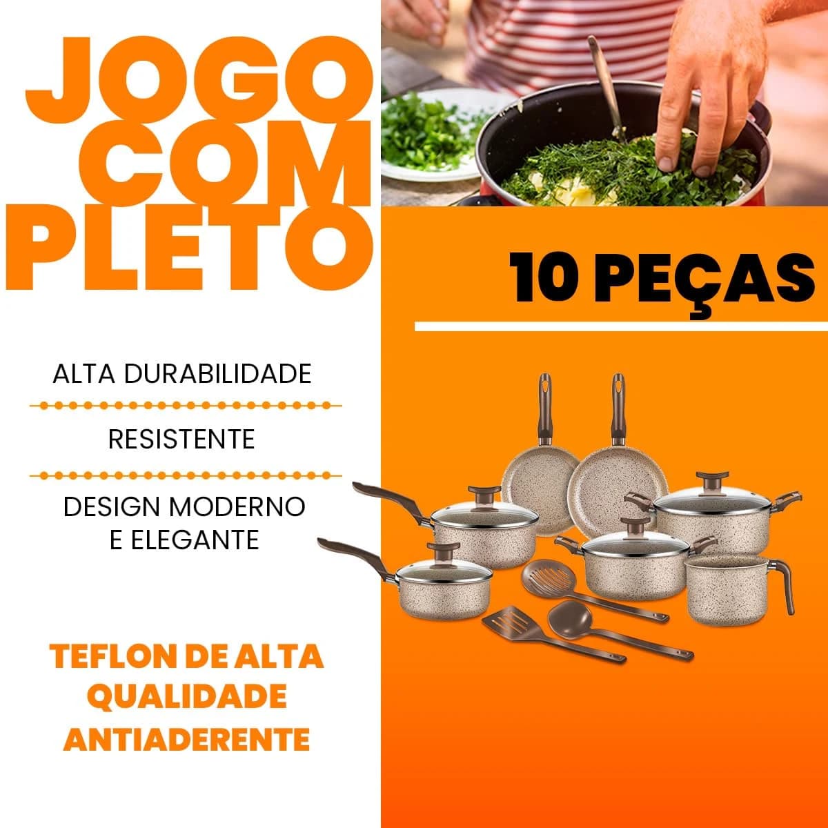 Jogo de Panelas 10 Peças Bianco Antiaderente com Tampa de Vidro