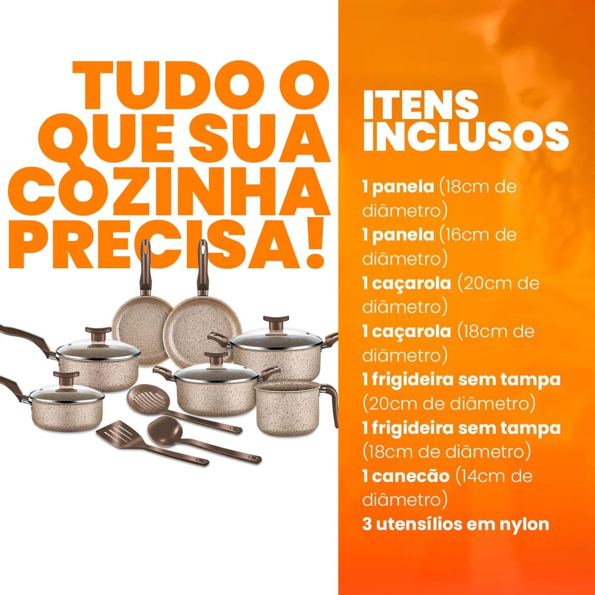 Jogo de Panelas 10 Peças Bianco Antiaderente com Tampa de Vidro