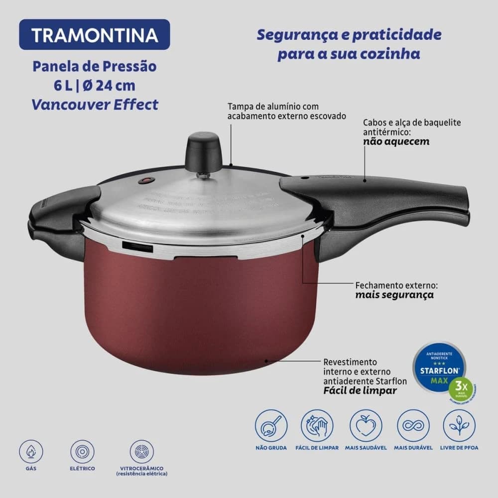 Panela de Pressão Tramontina Vancouver Effect em Alumínio com