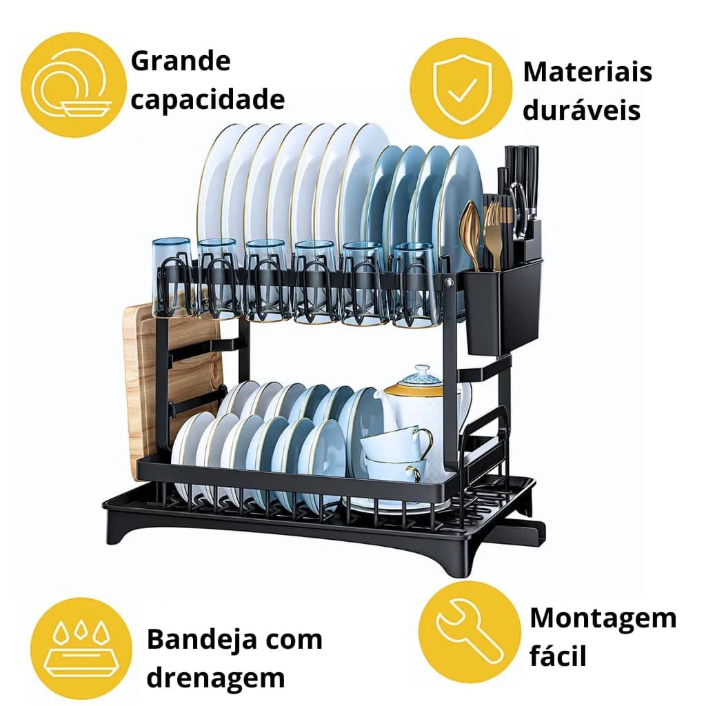 Escorredor de Louça Completo em Aço Carbono Organizador Escorredor de