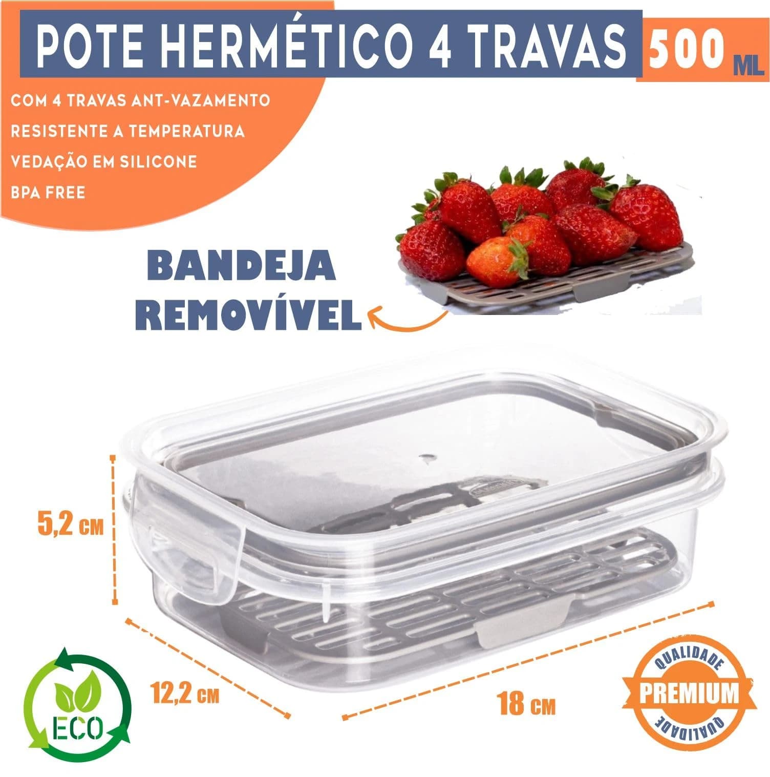 " Kit 2 Porta Frios Com Escorredor Plastil 500 ml Pote Hermético Para