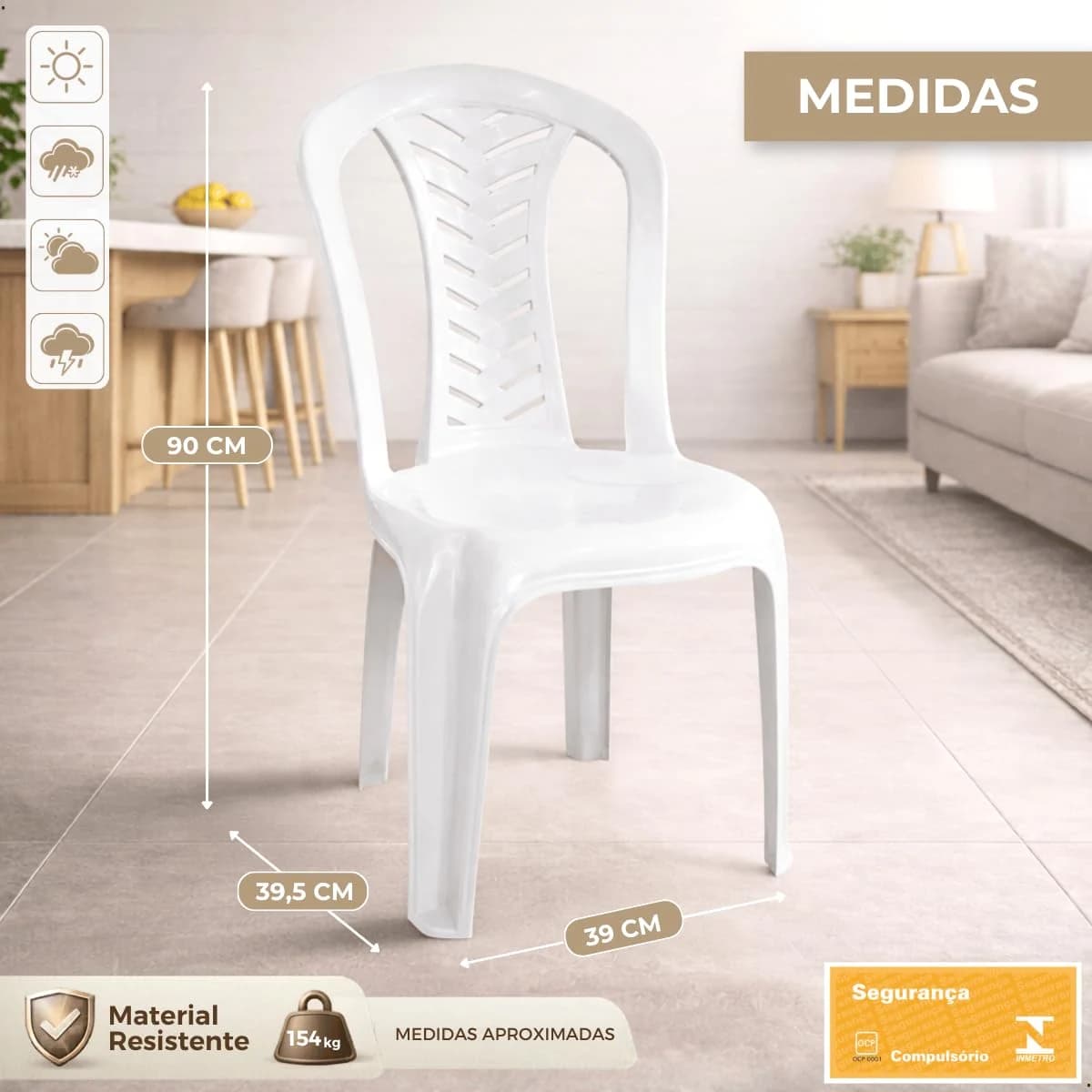Cadeira Plástica Bistrô Camboinha,Branca Resistente Empilhável,Suporta
