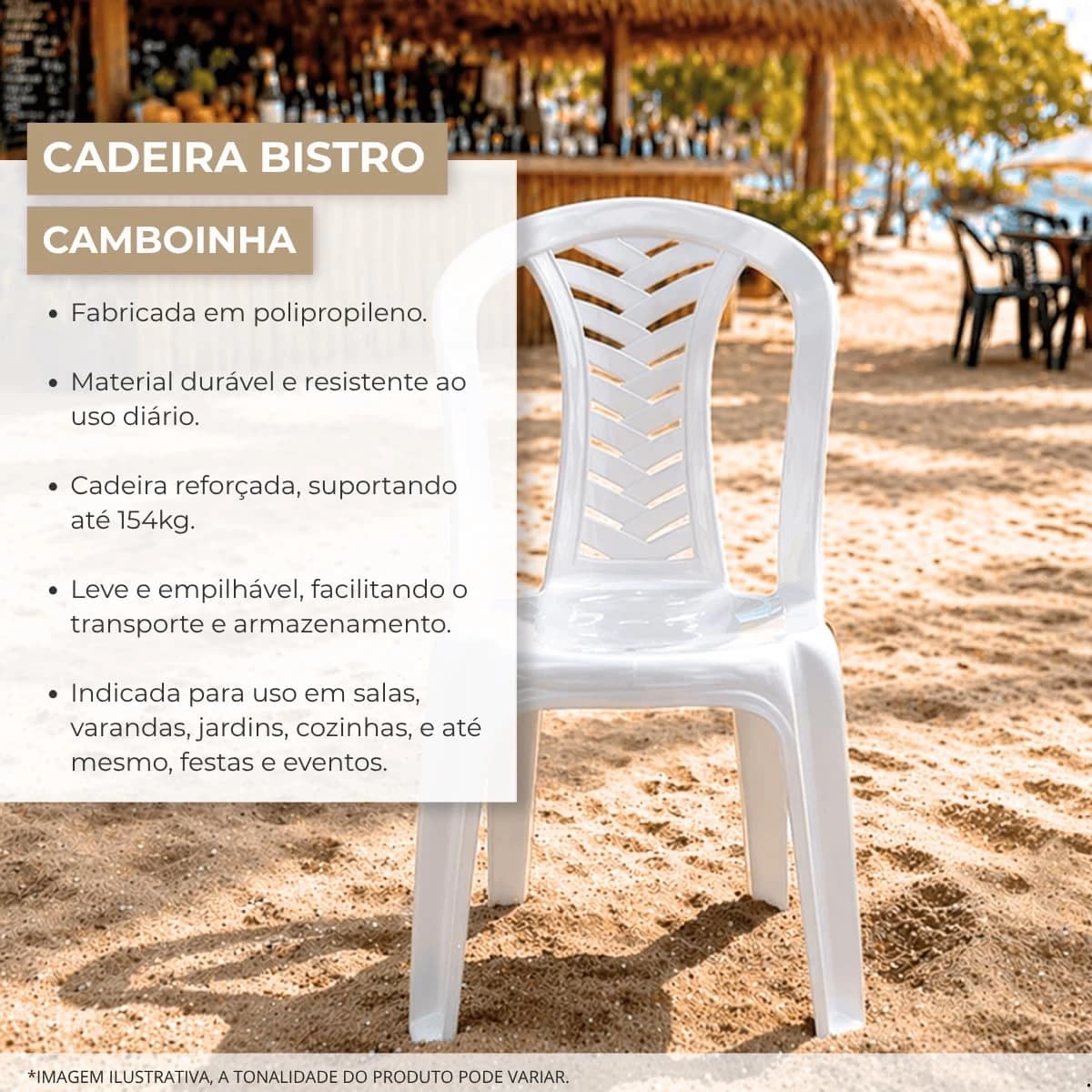 Cadeira Plástica Bistrô Camboinha,Branca Resistente Empilhável,Suporta