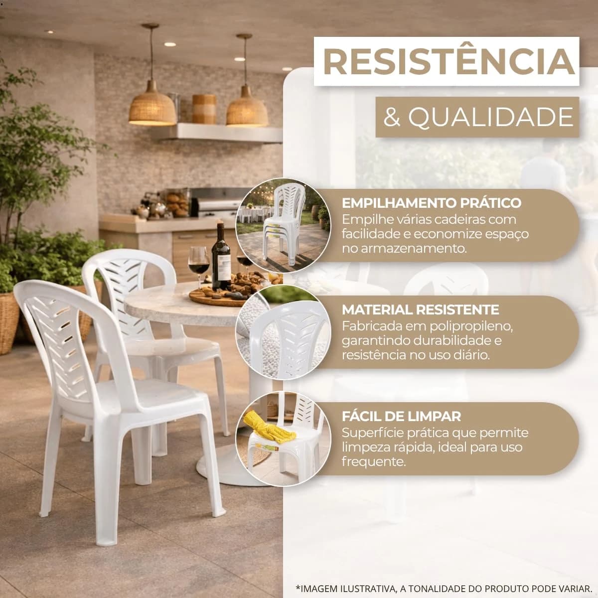 Cadeira Plástica Bistrô Camboinha,Branca Resistente Empilhável,Suporta