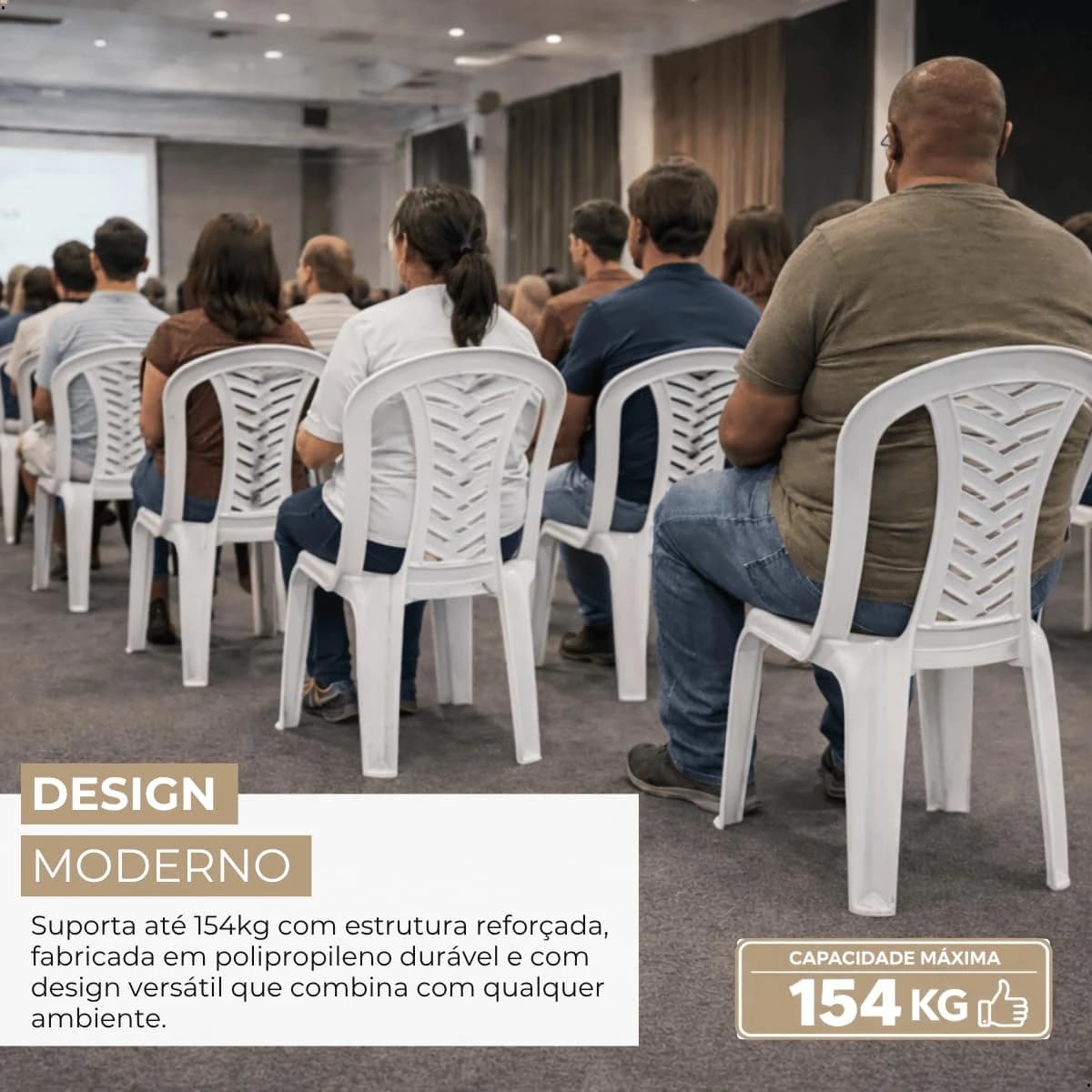 Cadeira Plástica Bistrô Camboinha,Branca Resistente Empilhável,Suporta