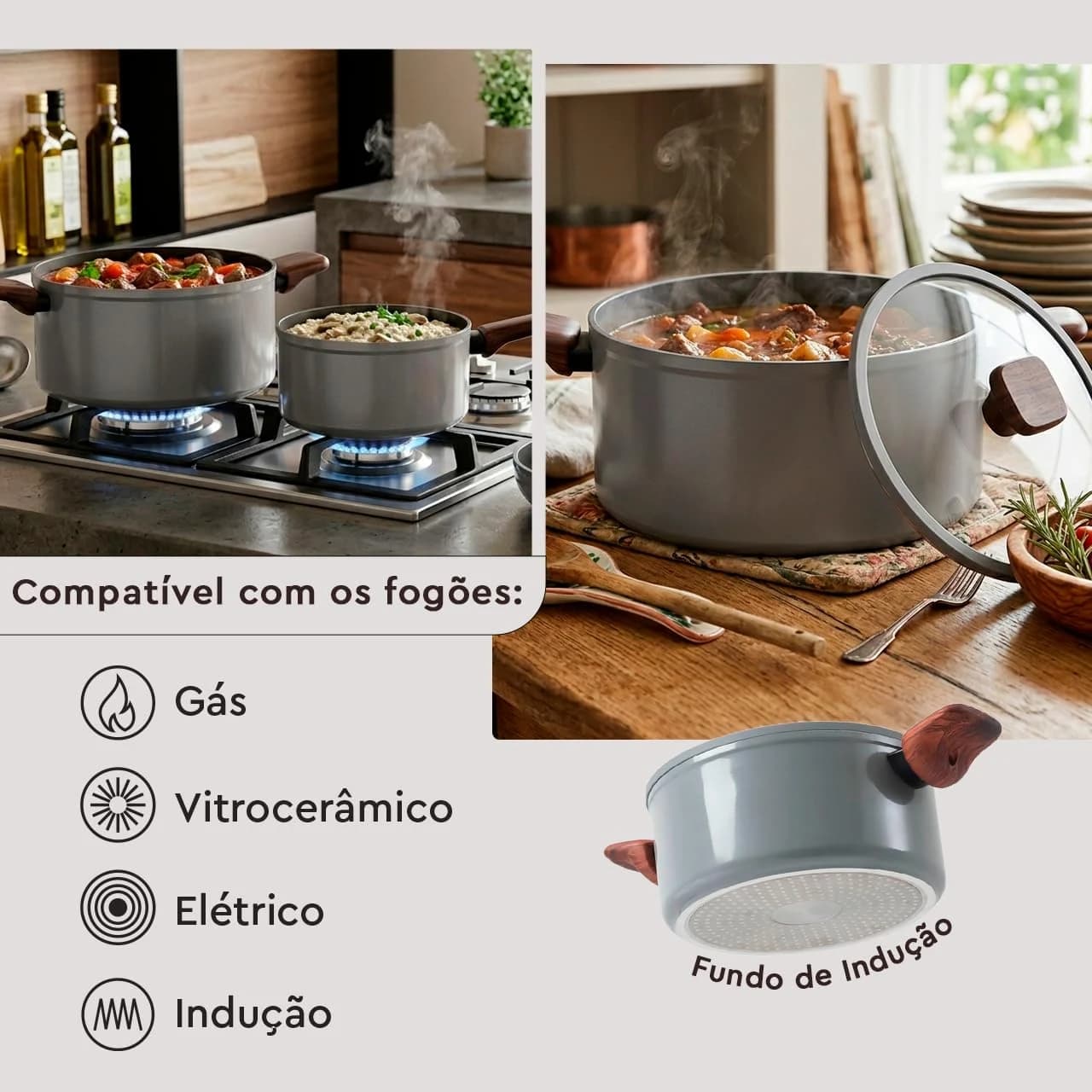 Conjunto de Panelas Brinox Ceramic Life Nox 5 Peças Cinza