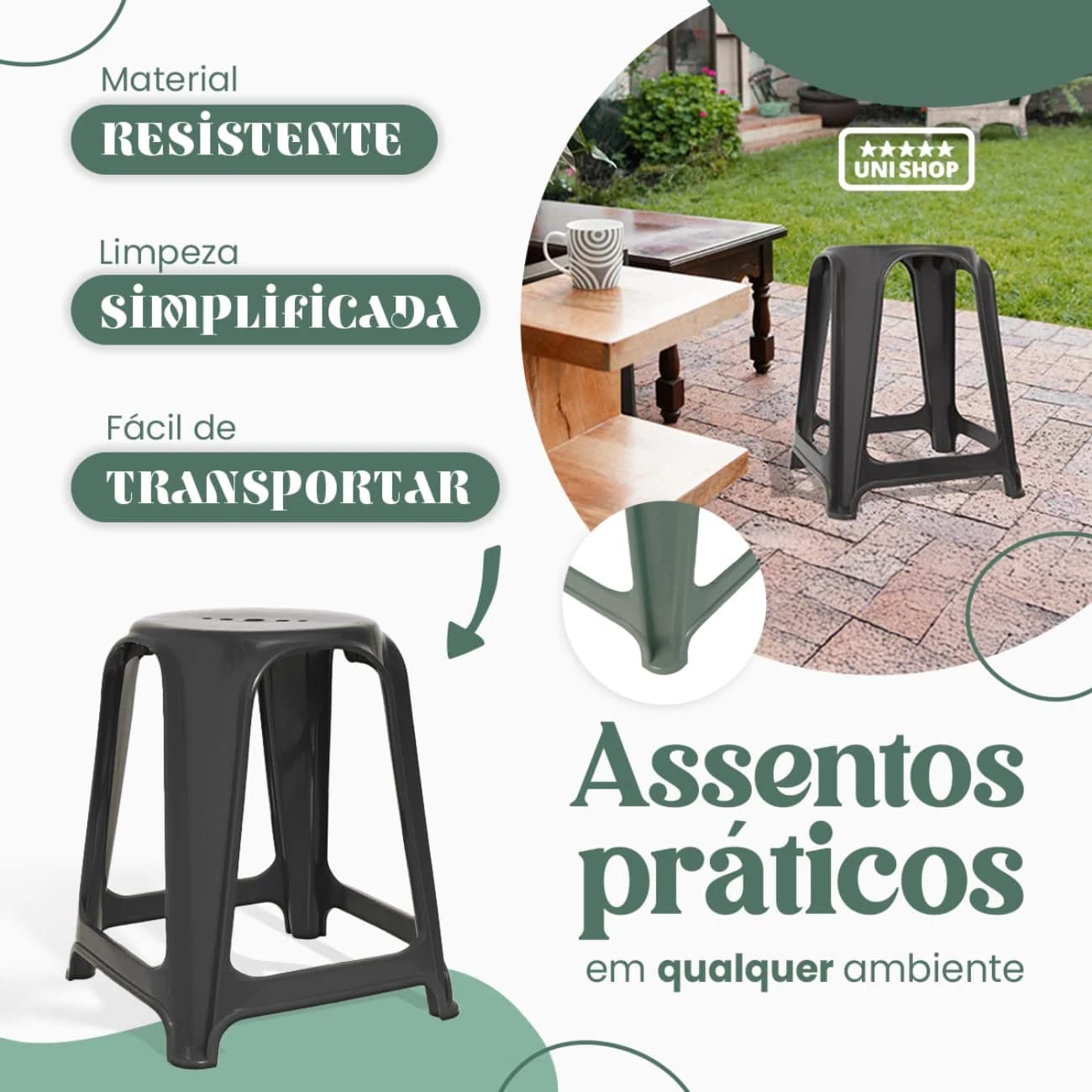 Kit 2 Bancos Banqueta Banquinho de Plástico Reforçado Suporta Até 120kg