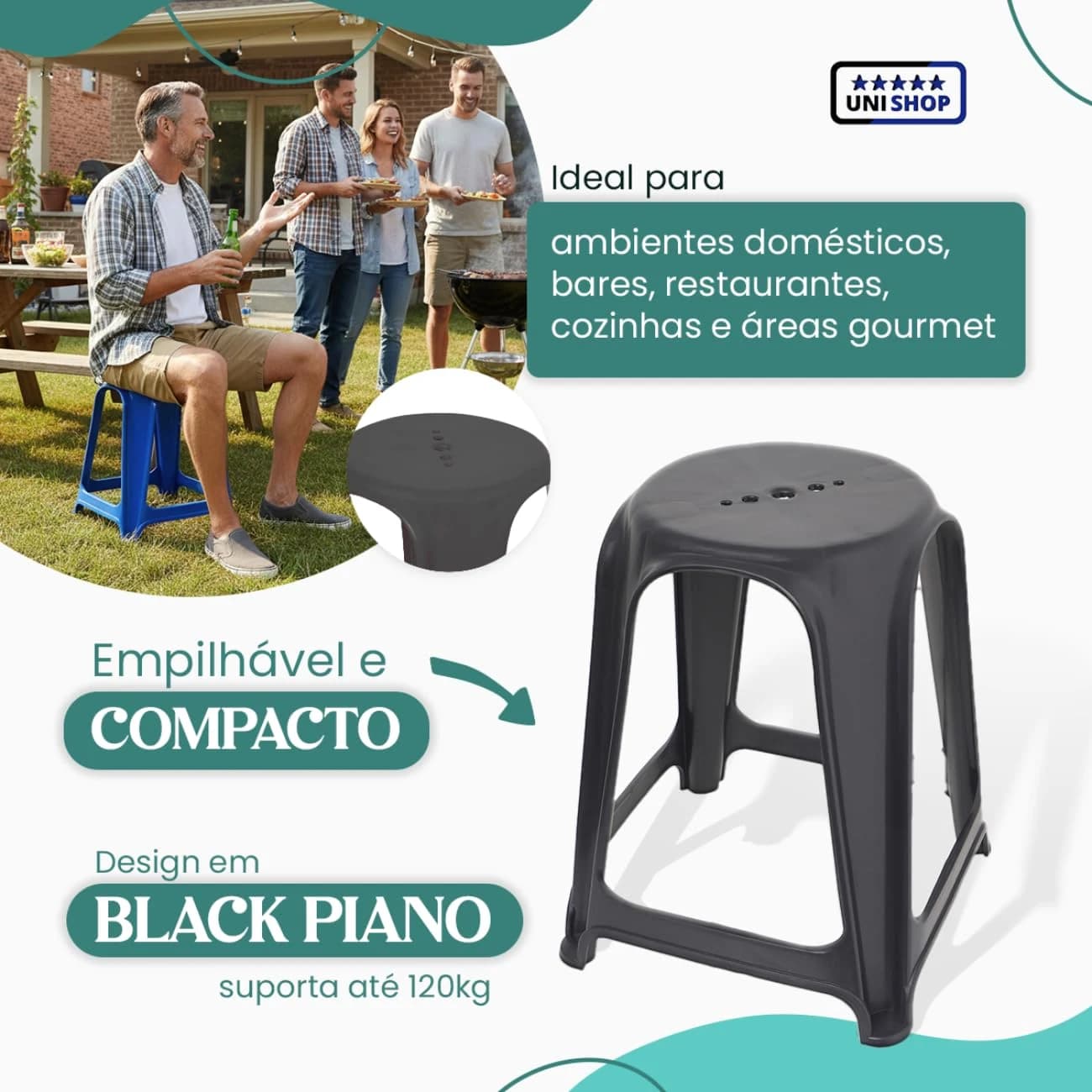 Kit 2 Bancos Banqueta Banquinho de Plástico Reforçado Suporta Até 120kg