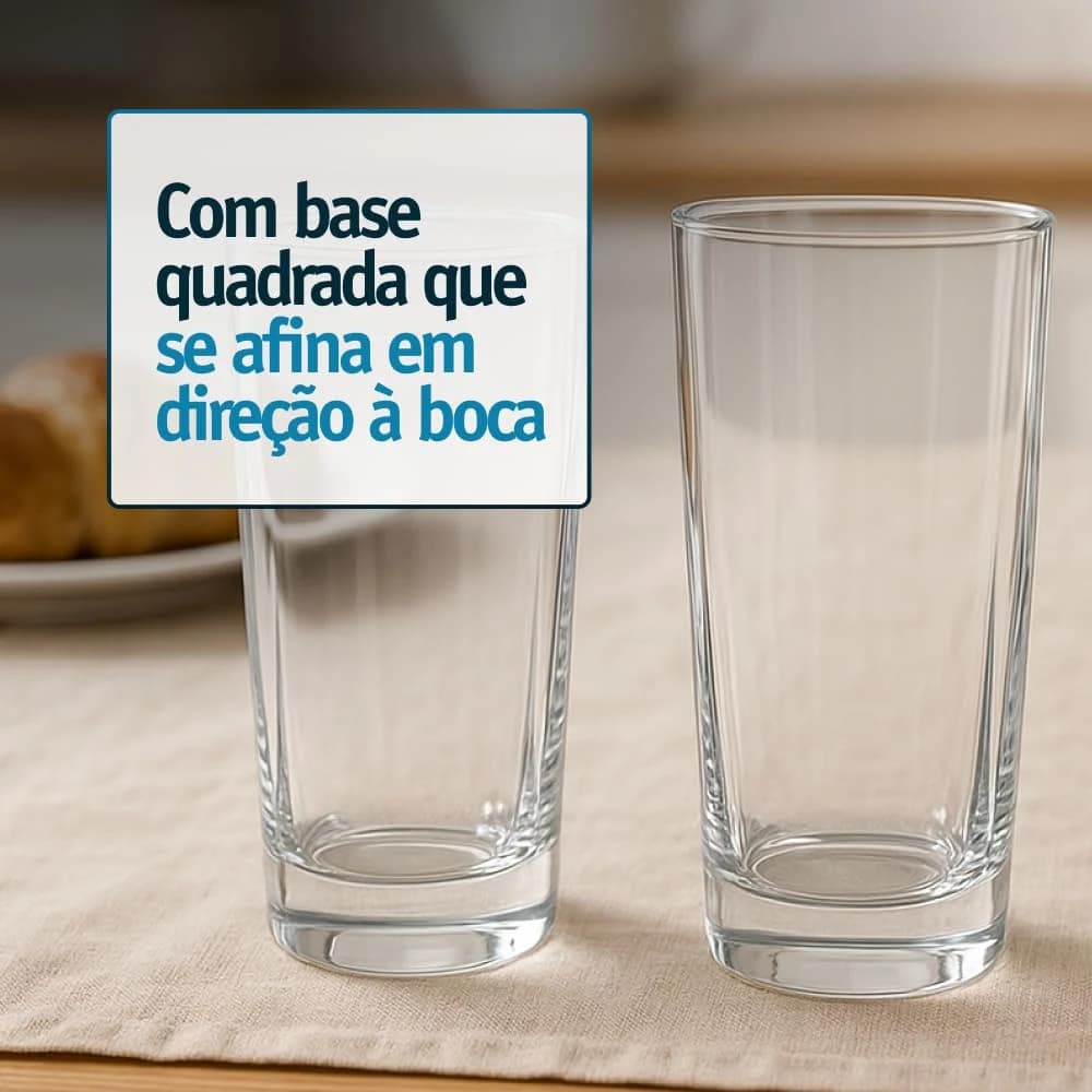 Jogo de 6 Copos de Vidro Texas 315 ml Design Quadrado Elegante e