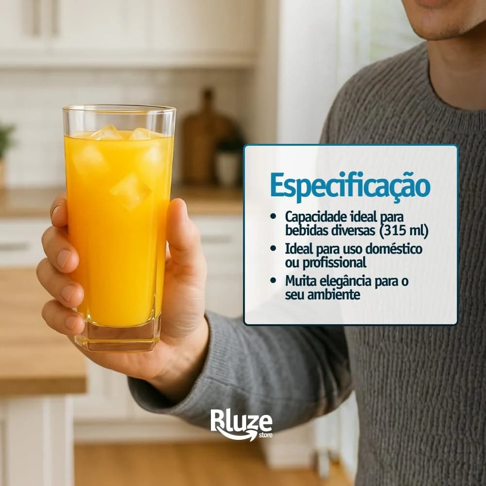 Jogo de 6 Copos de Vidro Texas 315 ml Design Quadrado Elegante e