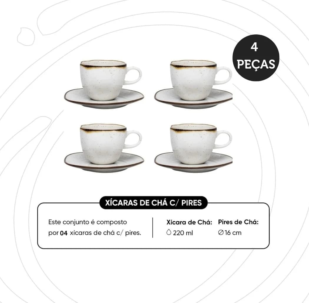 Jogo de 4 Xícaras Grandes 220 Ml Com Pires Ryo Maresia