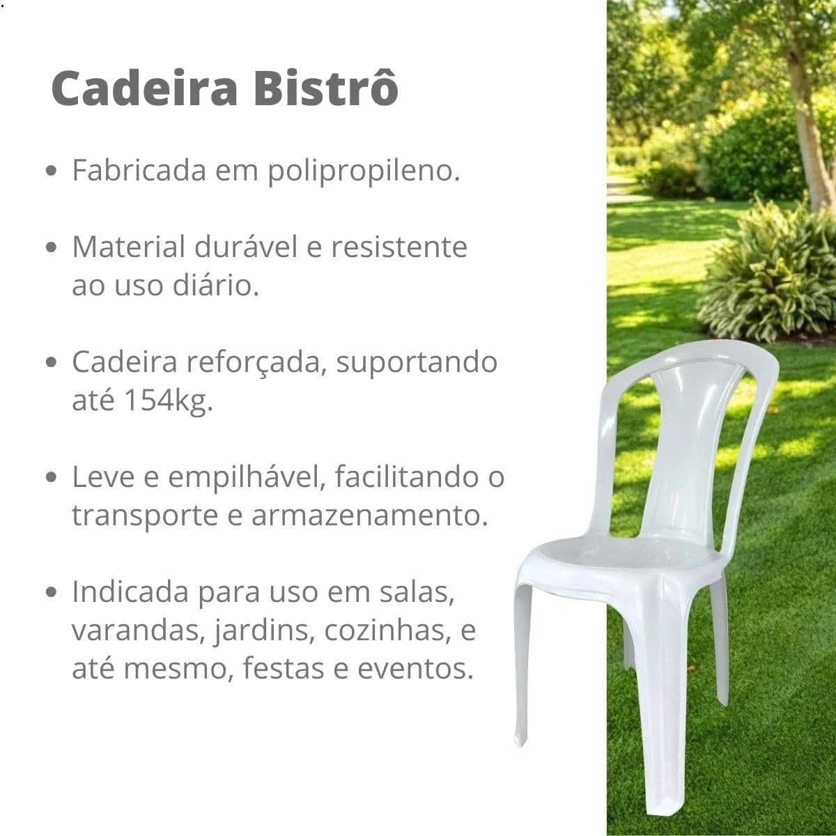 Cadeira Plástica Bistrô Branca Reforçada,Leve, Prática e com Alta