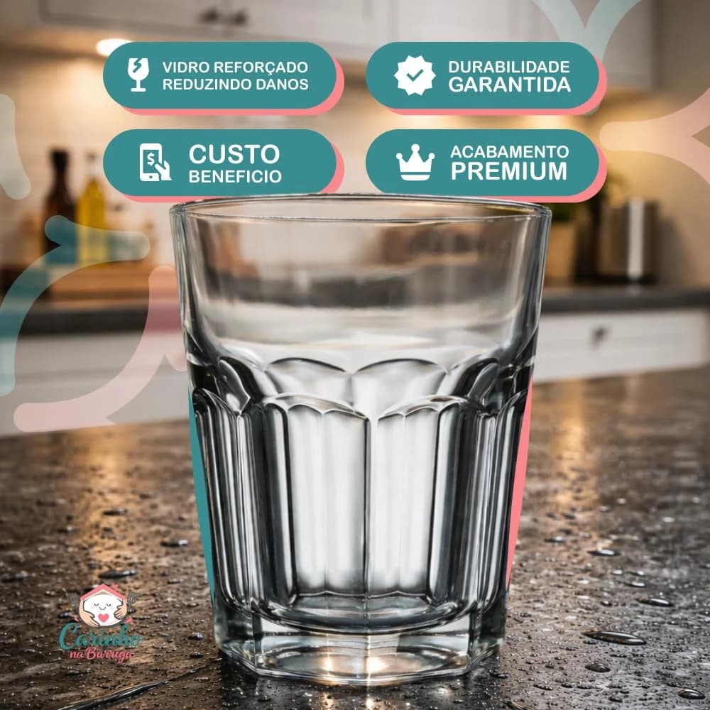 Kit 6 Copos de Vidro 350ml Premium para Água Suco Refrigerante Drinks