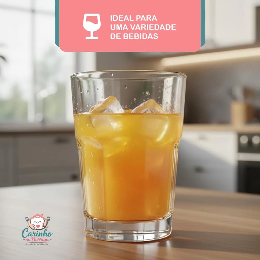 Kit 6 Copos de Vidro 350ml Premium para Água Suco Refrigerante Drinks