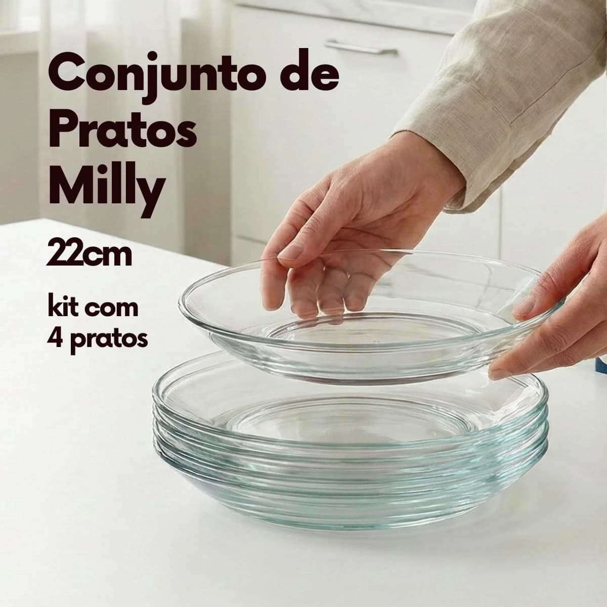 Conjunto 4 Pratos Fundos em Vidro Transparente – Resistentes, Elegantes e
