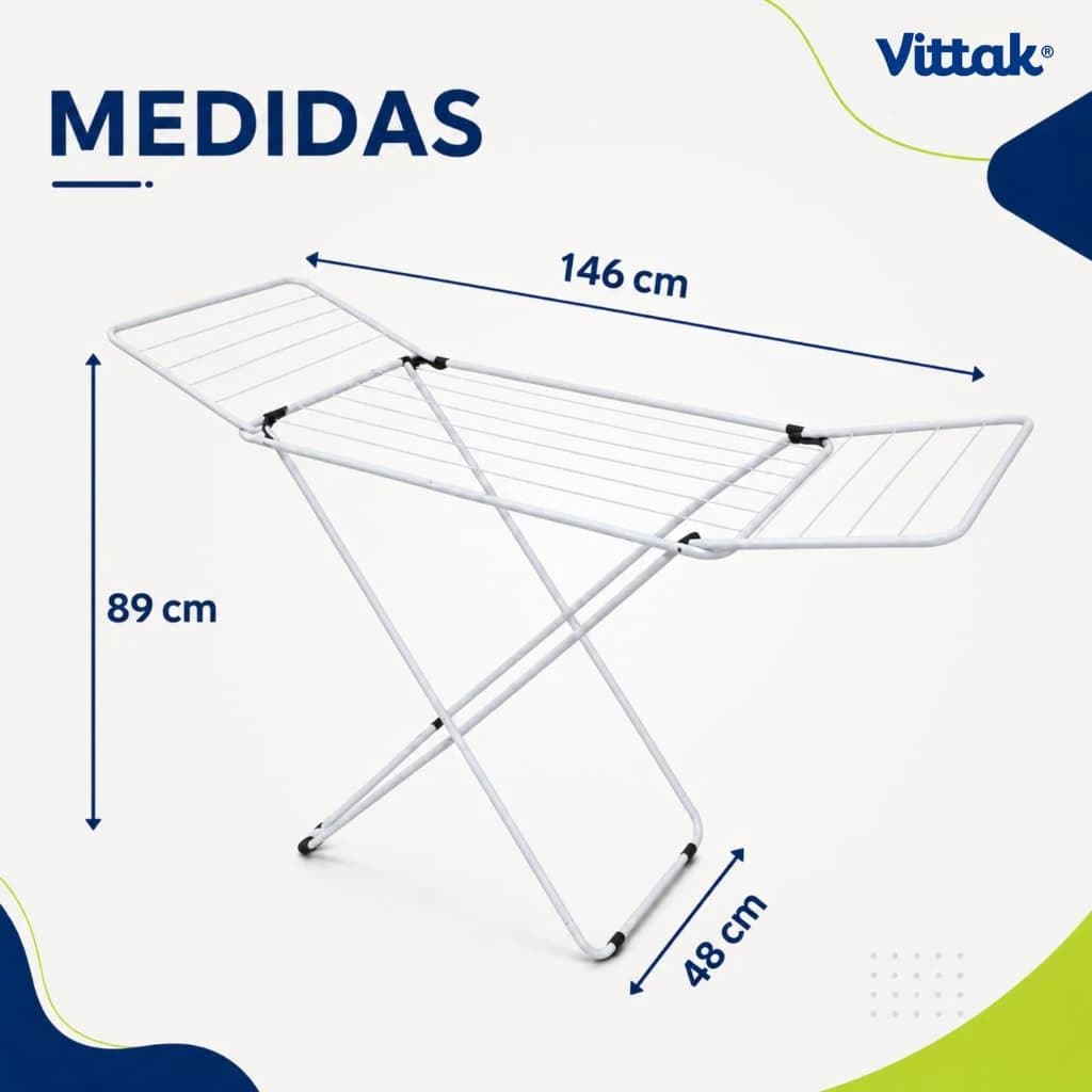 Vittak Varal de Chão Dobrável Slim Branco Com Abas Laterais Resistente