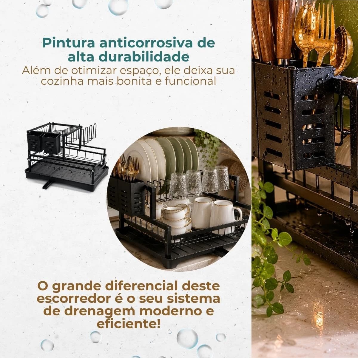 Escorredor De Louças Rack Aço Carbono Para Bancada Com Bandeja