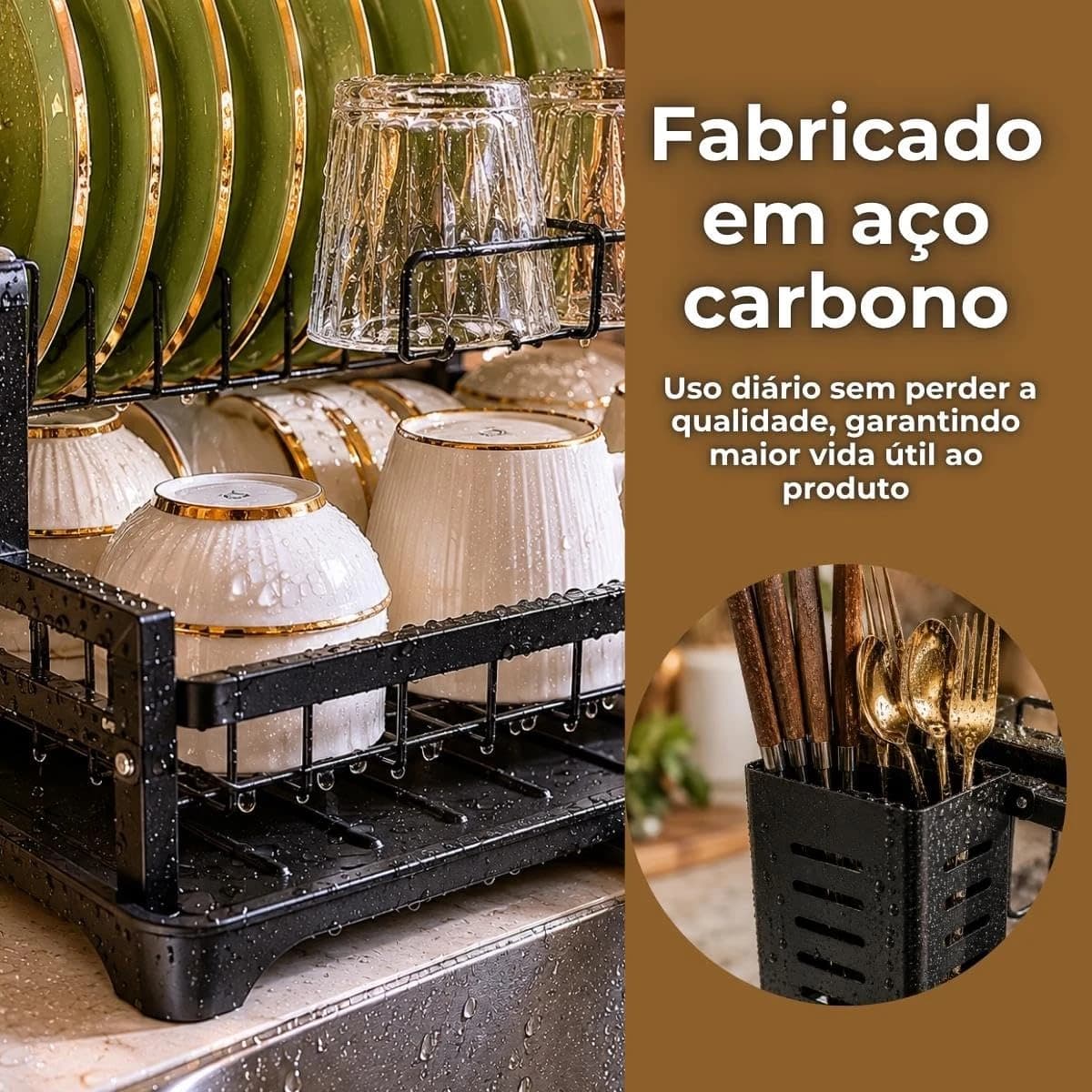 Escorredor De Louças Rack Aço Carbono Para Bancada Com Bandeja