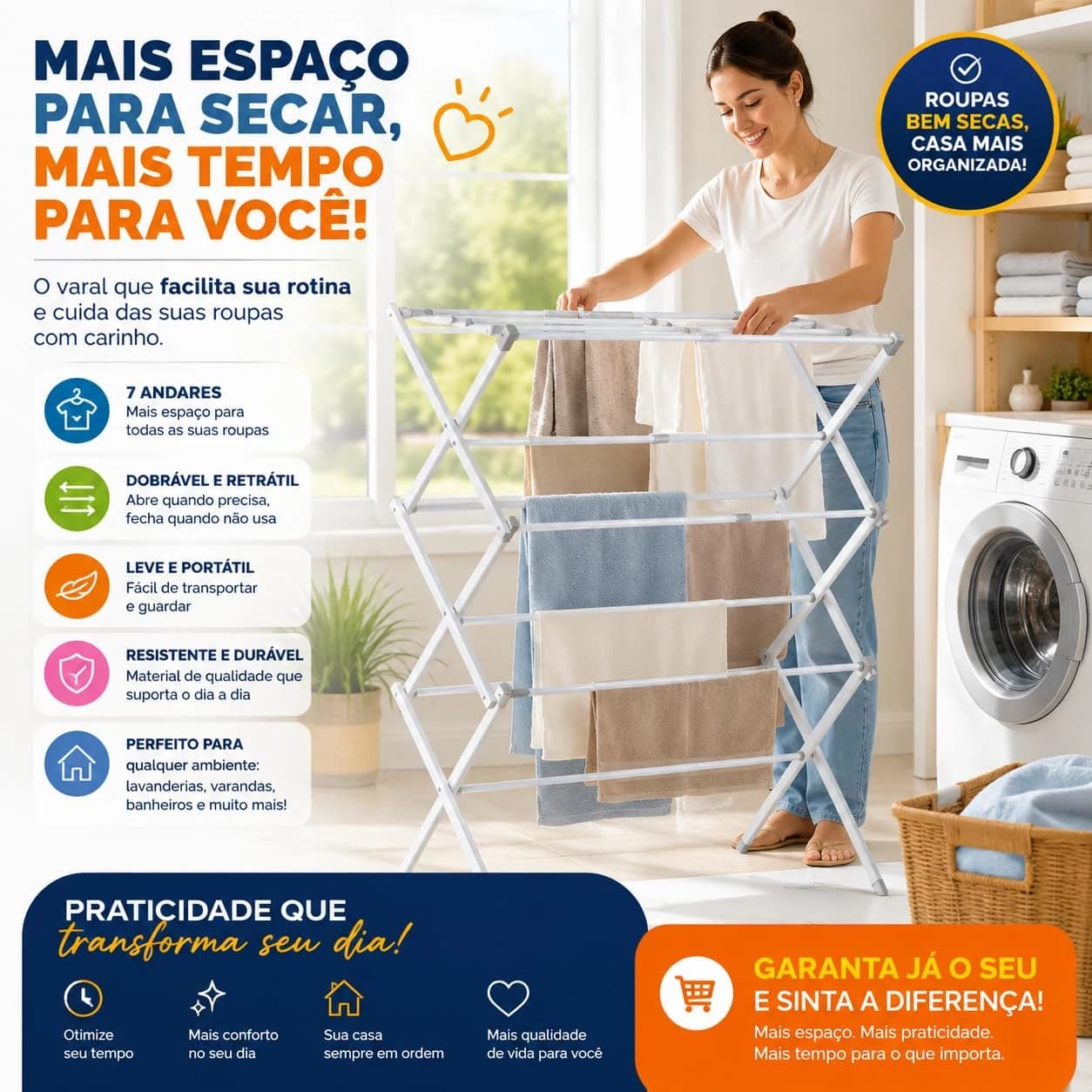 Varal De Chão Dobrável Com Andares Portátil Resistente Para Roupas
