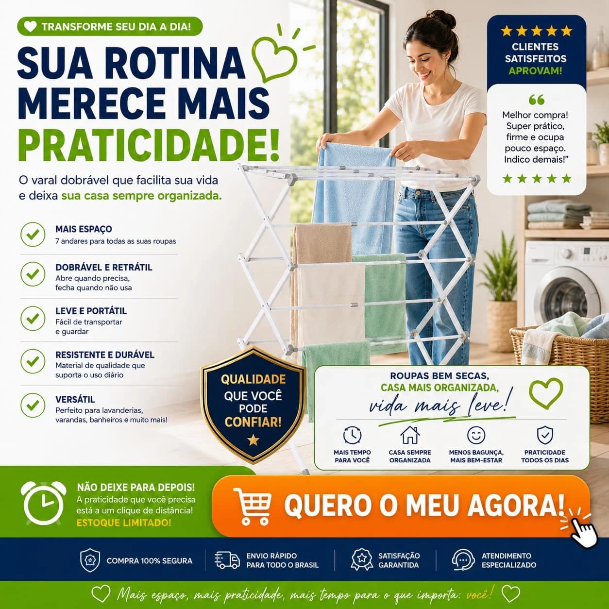 Varal De Chão Dobrável Com Andares Portátil Resistente Para Roupas