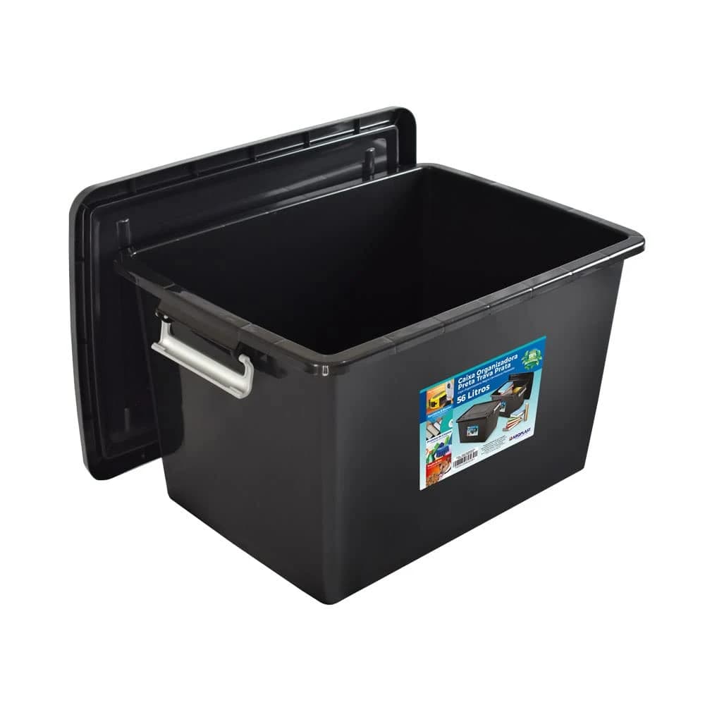 Arqplast - Organizadora 56L Com Tampa Preta Trava Prata Arqplast 25793