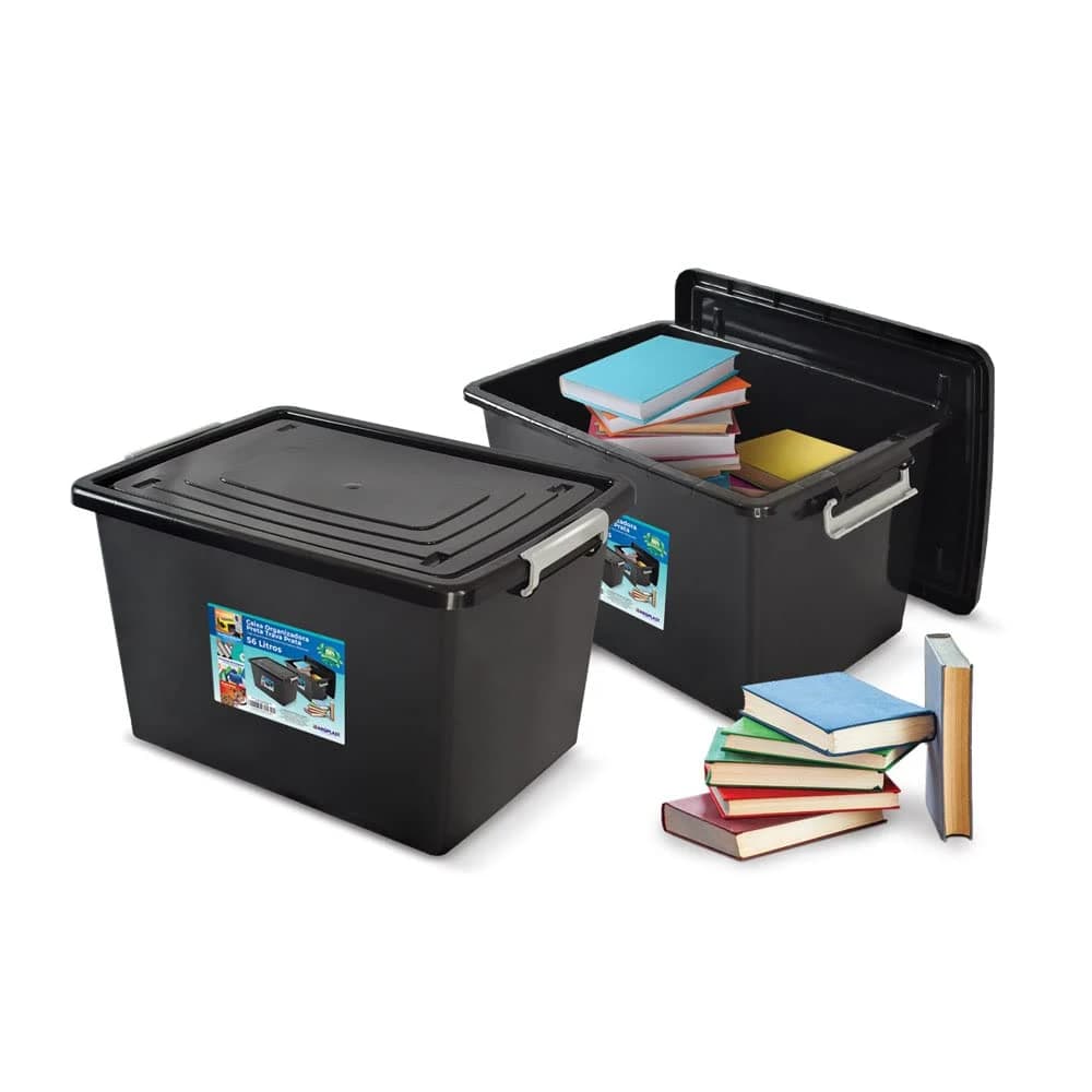 Arqplast - Organizadora 56L Com Tampa Preta Trava Prata Arqplast 25793