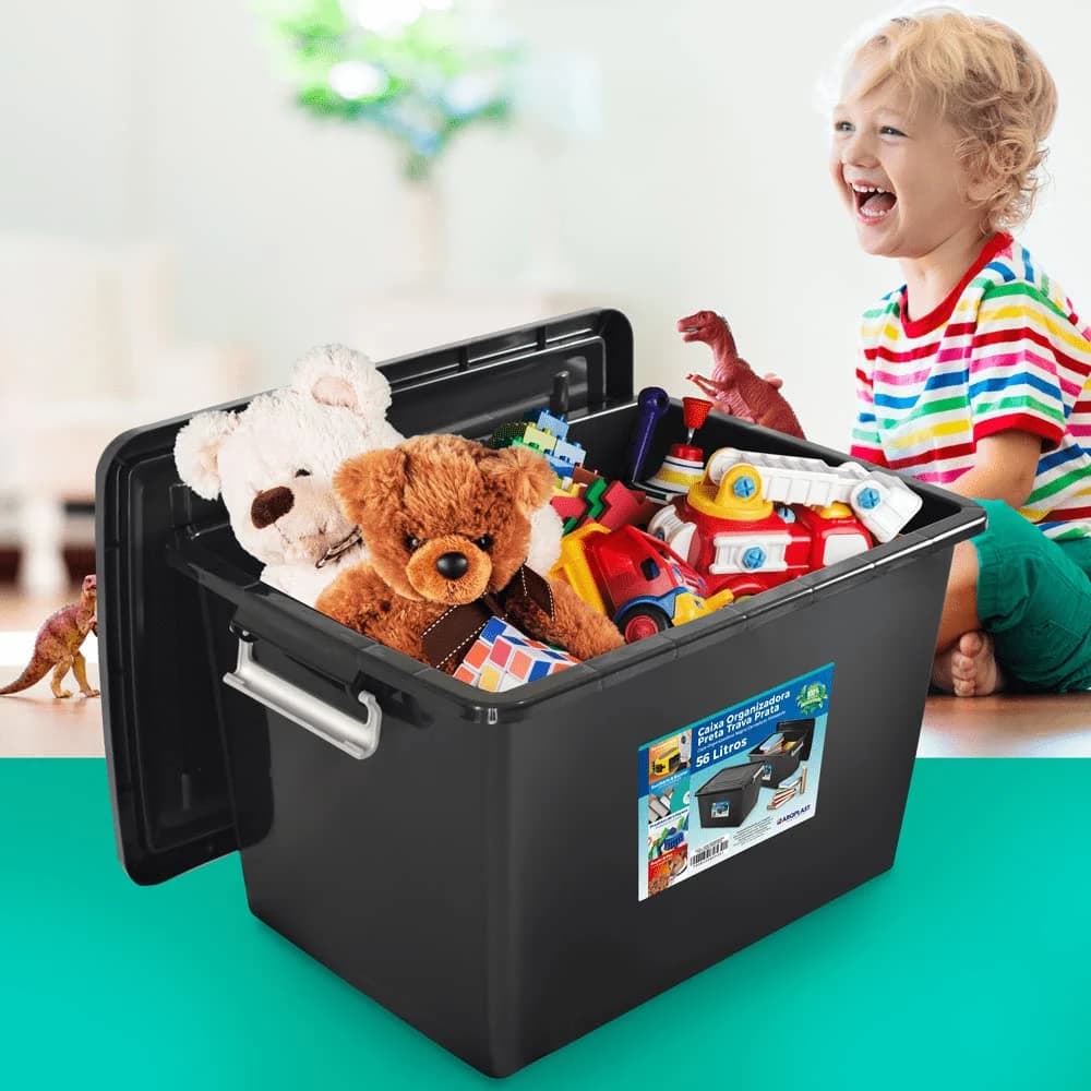 Arqplast - Organizadora 56L Com Tampa Preta Trava Prata Arqplast 25793