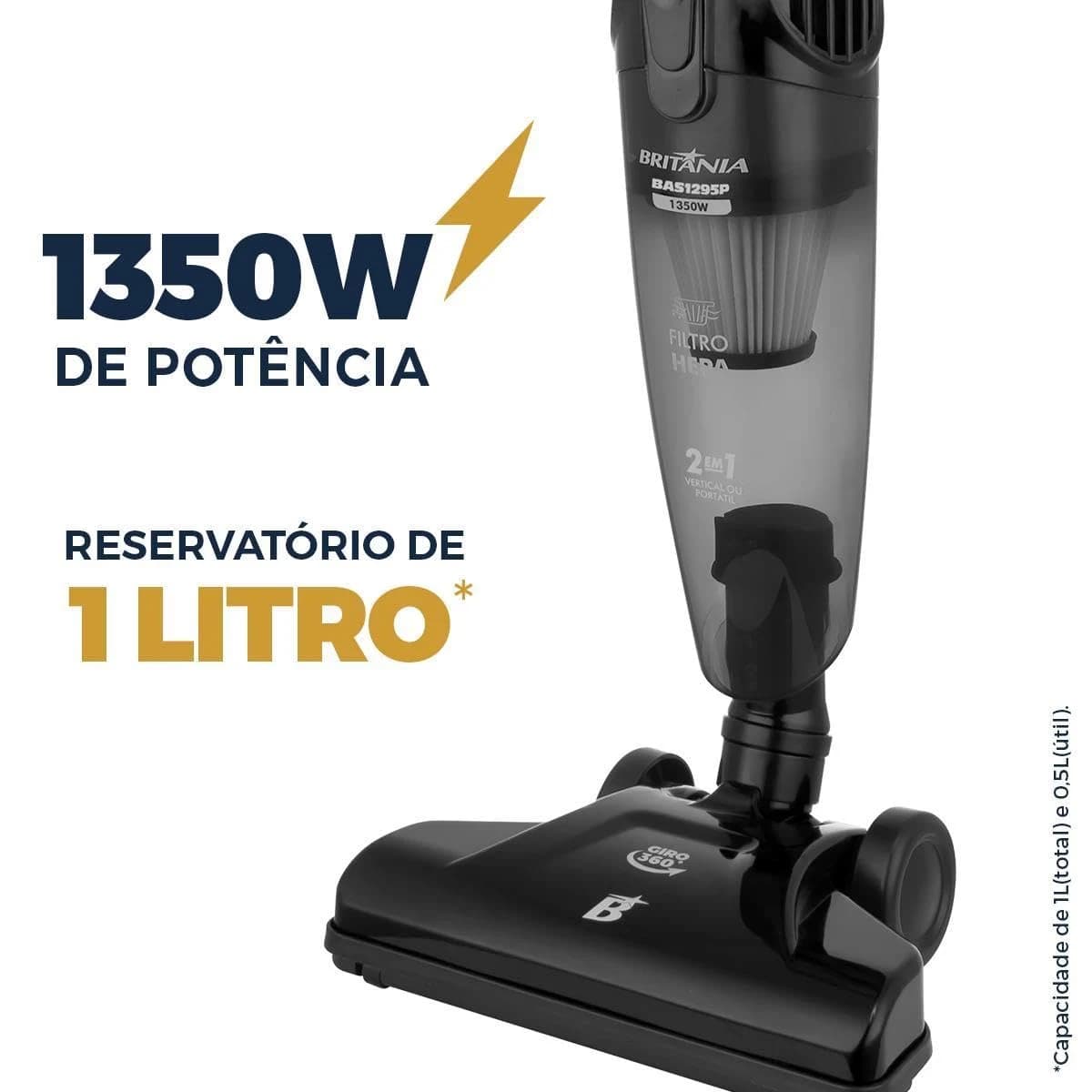Aspirador de Pó Vertical Britânia 2 em 1 BAS1295P 1250W 127V