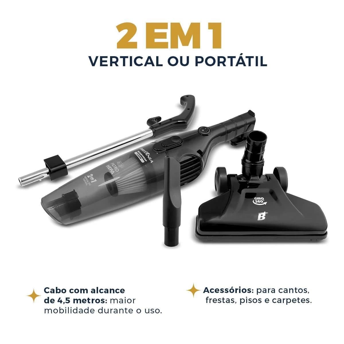 Aspirador de Pó Vertical Britânia 2 em 1 BAS1295P 1250W 127V