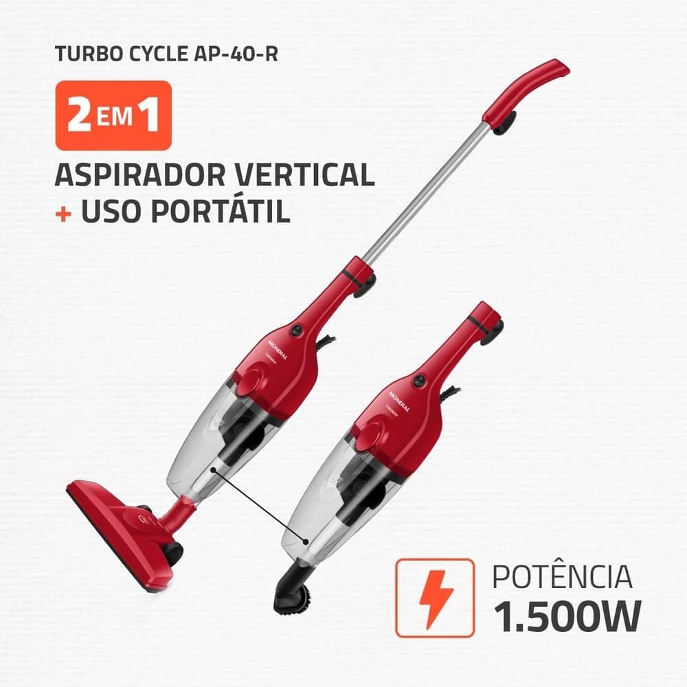 MONDIAL Aspirador de Pó Turbo Cycle, Vermelho/Preto, 1500W, 220V - AP-40-R