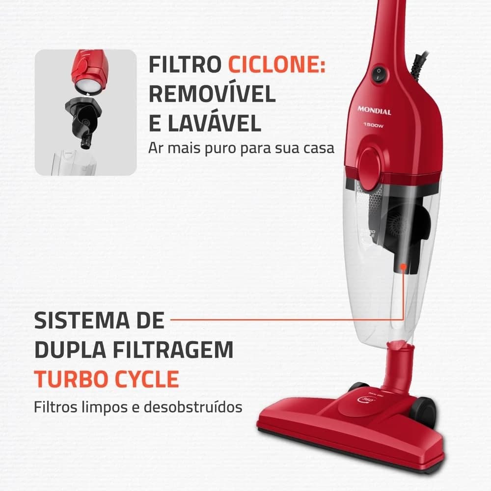 MONDIAL Aspirador de Pó Turbo Cycle, Vermelho/Preto, 1500W, 220V - AP-40-R