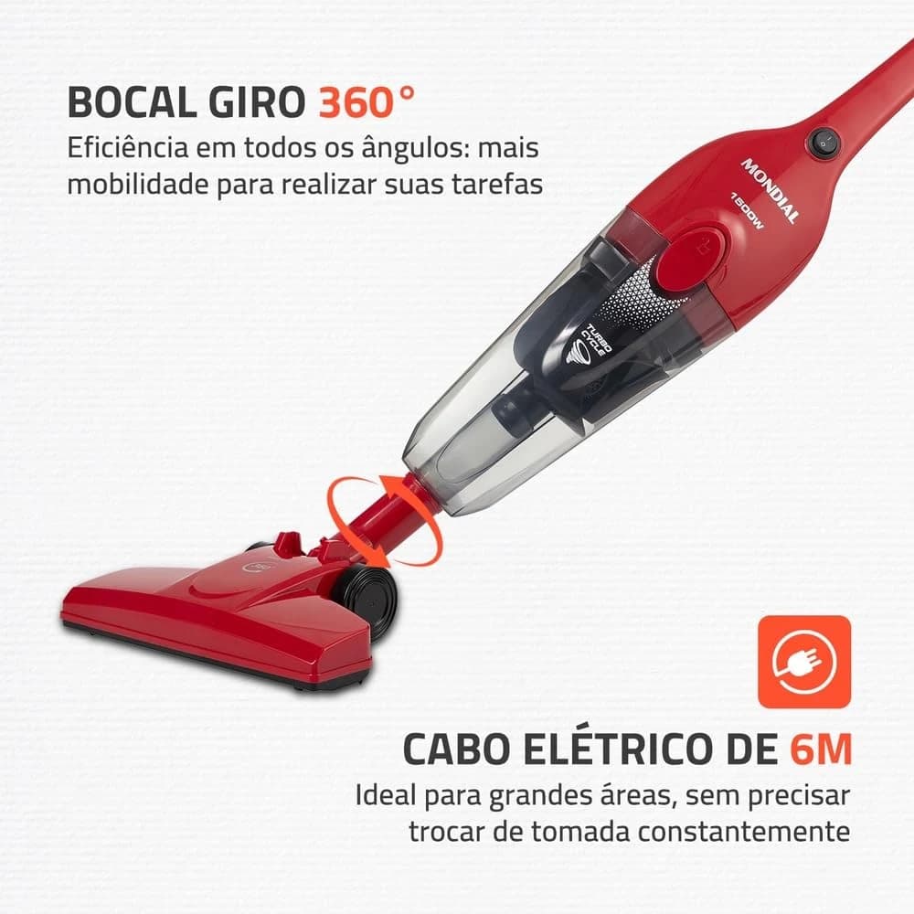 MONDIAL Aspirador de Pó Turbo Cycle, Vermelho/Preto, 1500W, 220V - AP-40-R