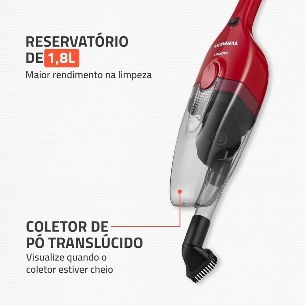 MONDIAL Aspirador de Pó Turbo Cycle, Vermelho/Preto, 1500W, 220V - AP-40-R