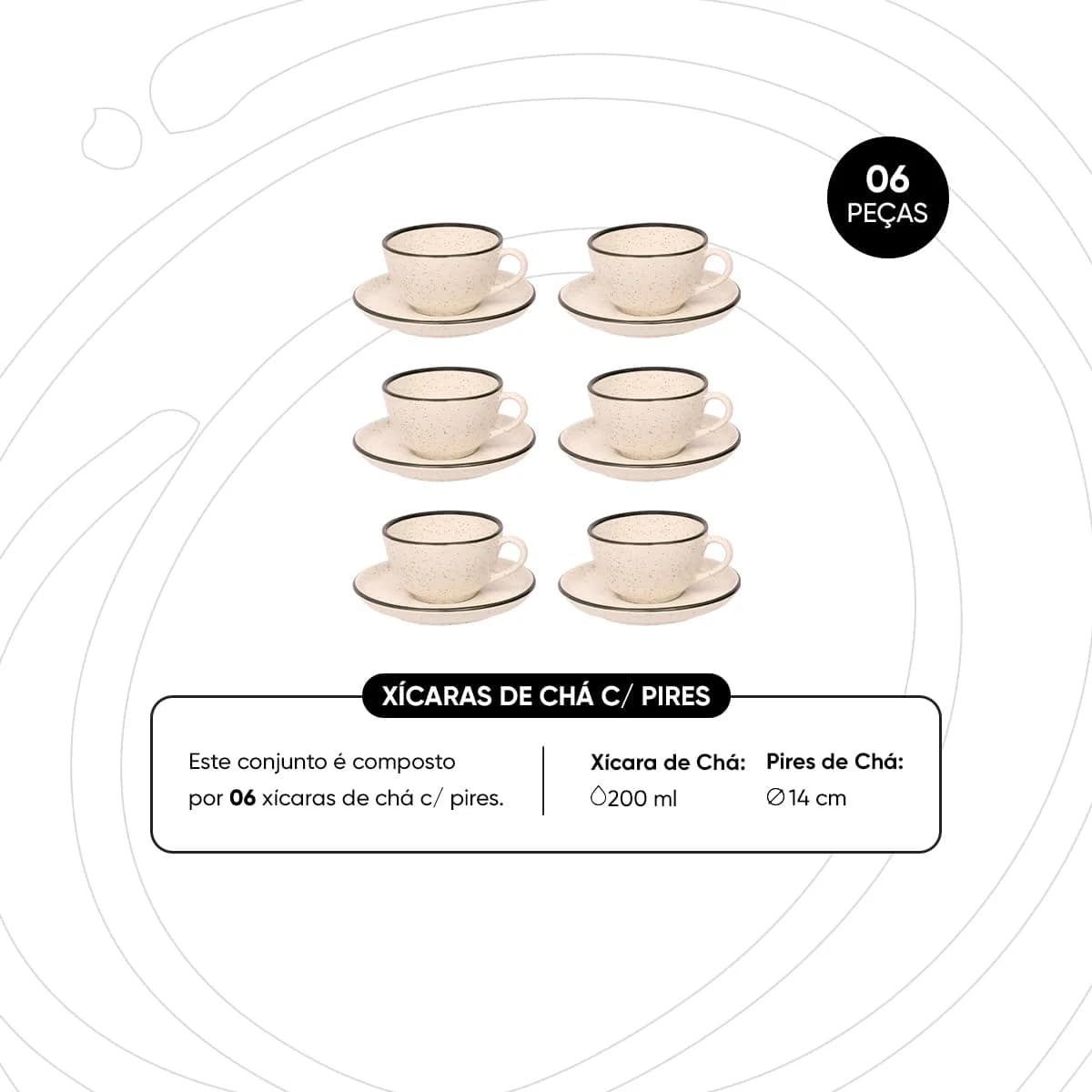 Oxford Conjunto Com Xícaras De Chá Com Pires 200ml 06 Peças Flat Duna