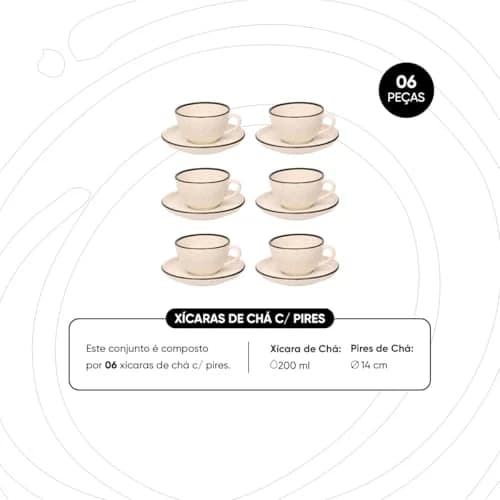 Oxford Conjunto Com Xícaras De Chá Com Pires 200ml 06 Peças Flat Duna