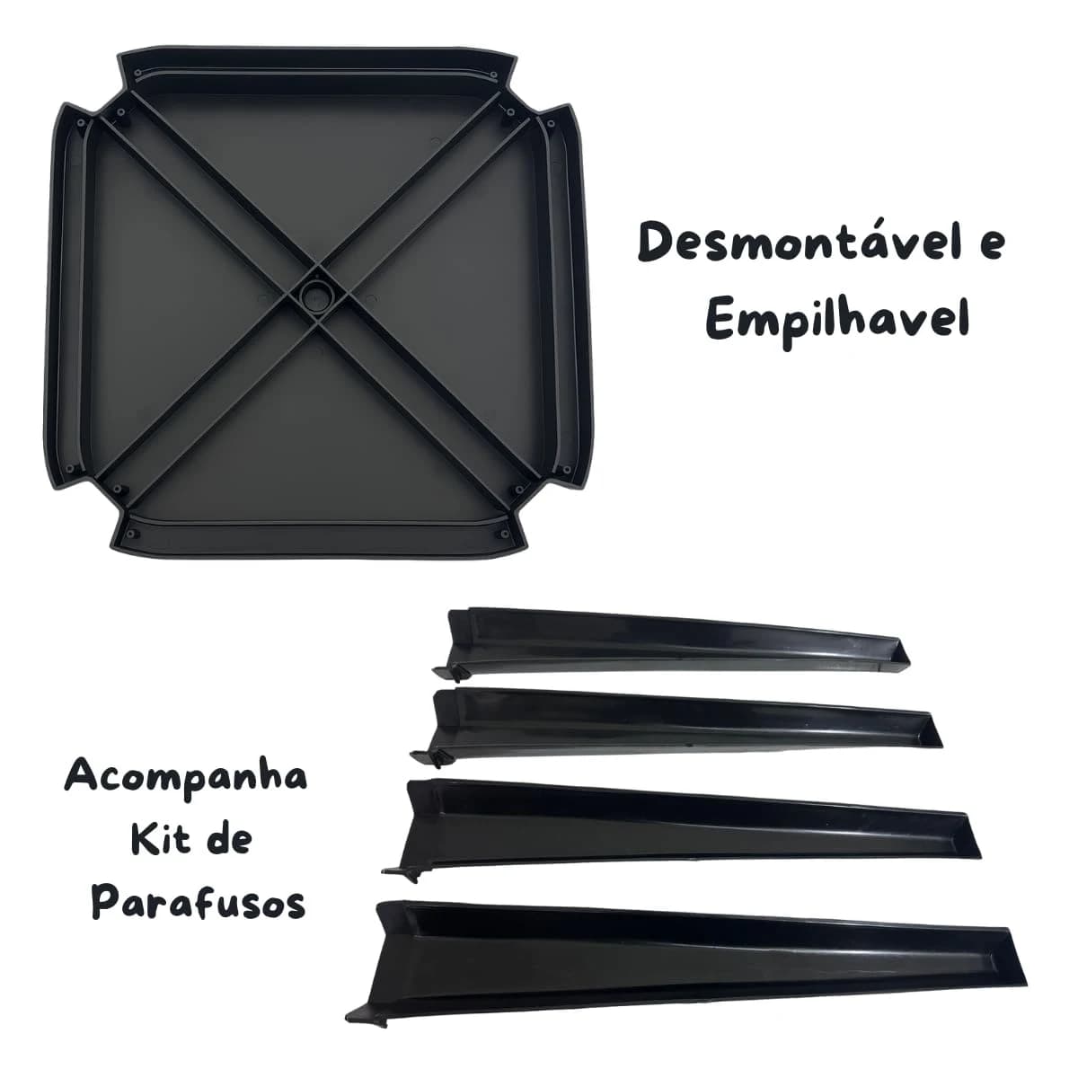 Mesa Desmontável e Empilhável Plástico Preto 70x70cm Quadrada para Uso