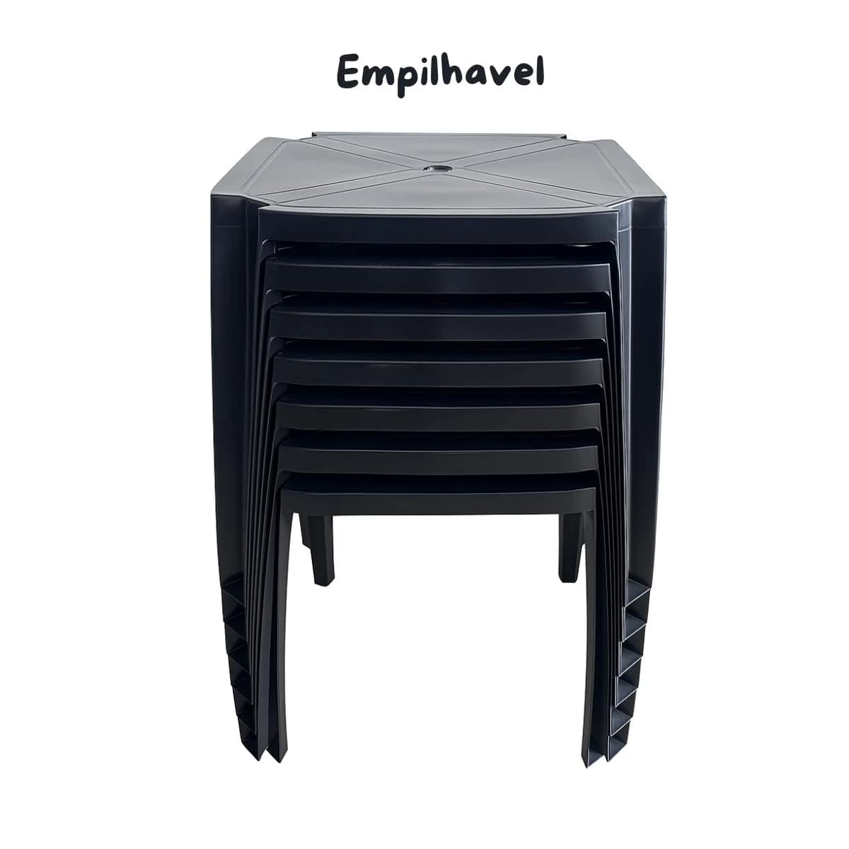 Mesa Desmontável e Empilhável Plástico Preto 70x70cm Quadrada para Uso