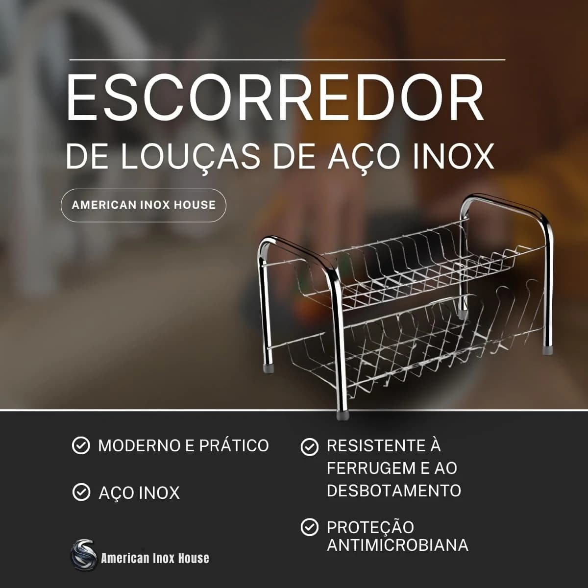 Escorredor de Louças Cromado 13 Pratos com Suporte para Copos