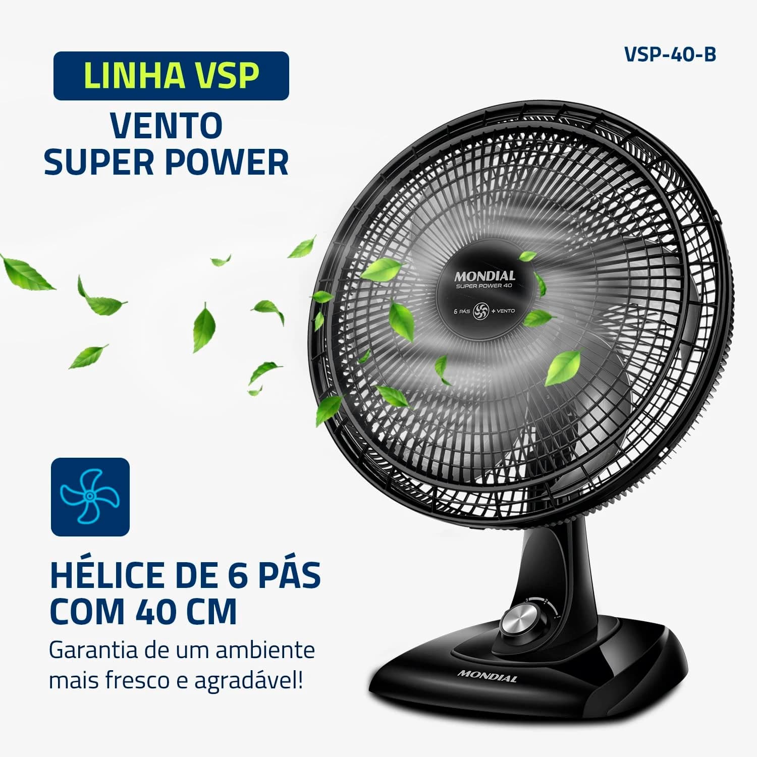 Ventilador de Mesa Mondial Super Power 40cm 110V Preto/Prata