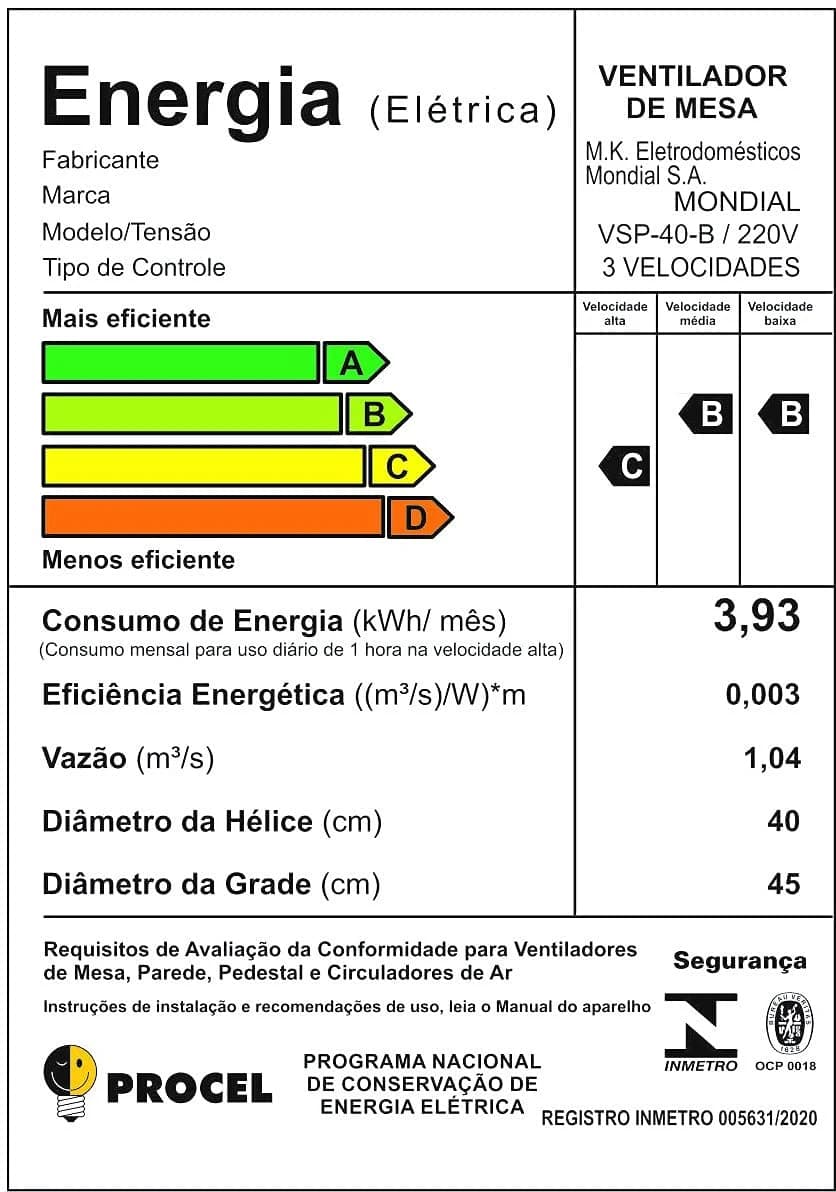 Ventilador de Mesa Mondial Super Power 40cm 220V Preto/Prata