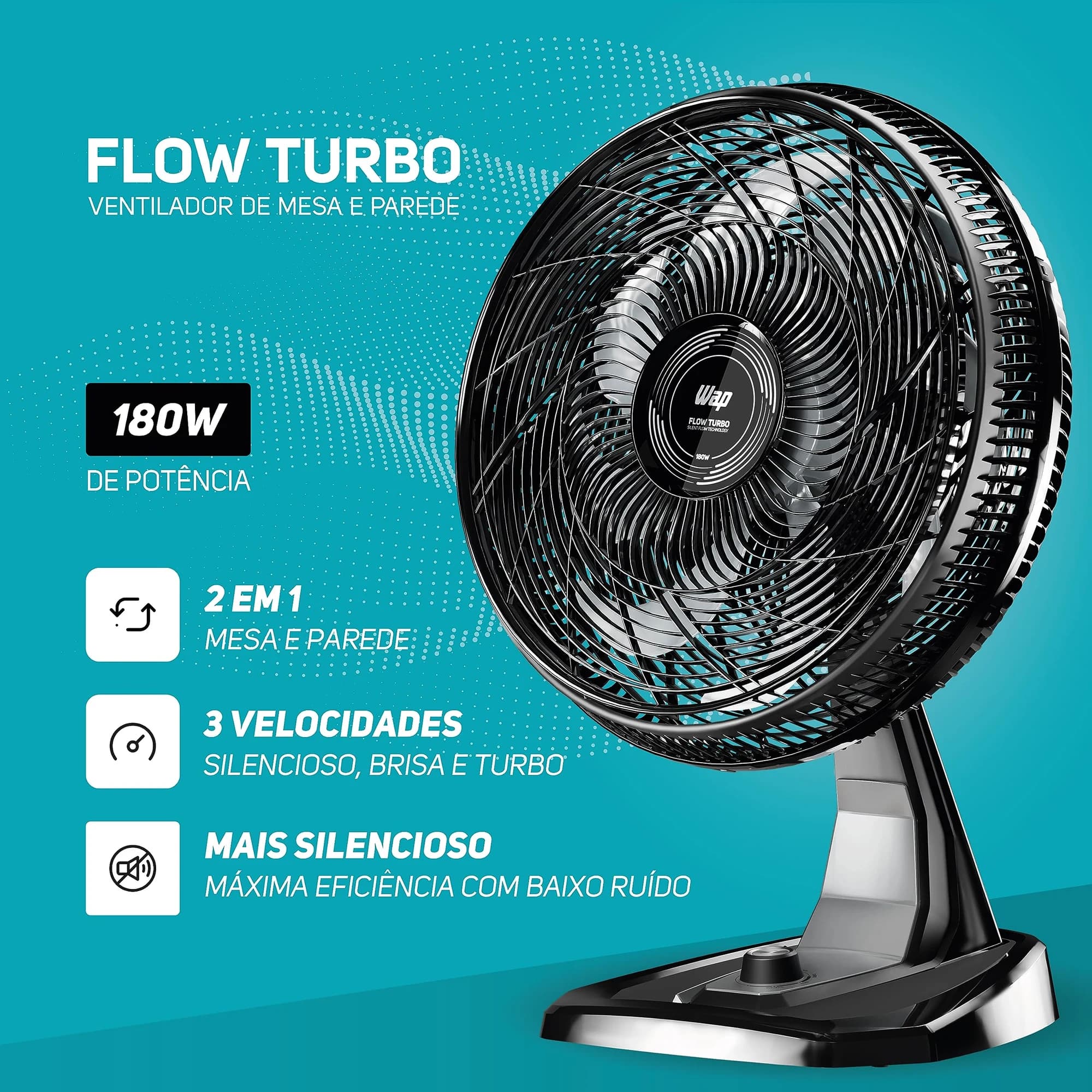 Ventilador de Mesa e Parede WAP Flow Turbo 50cm 127V Preto e Cinza